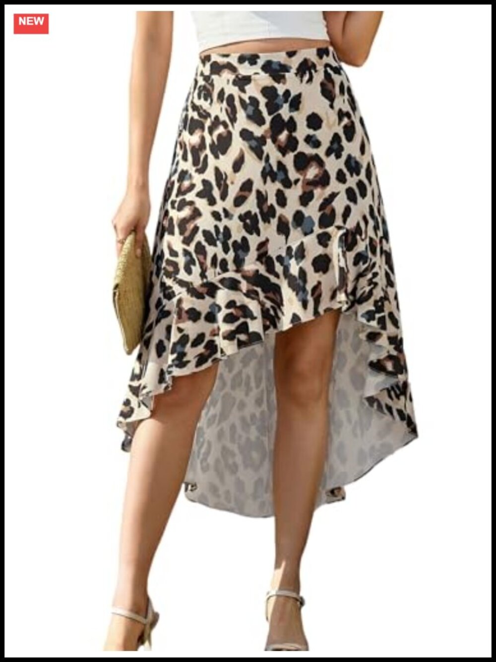 Women's Flowy High Low Maxi Skirt Elastic Waist Asymmetrical Ruffle with Pockets